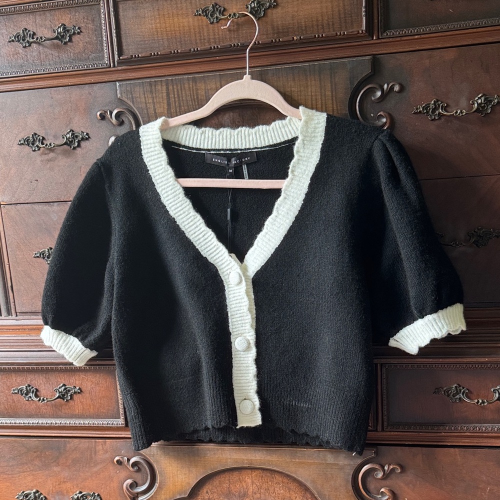 English Factory Black and Cream Cardigan Sweater